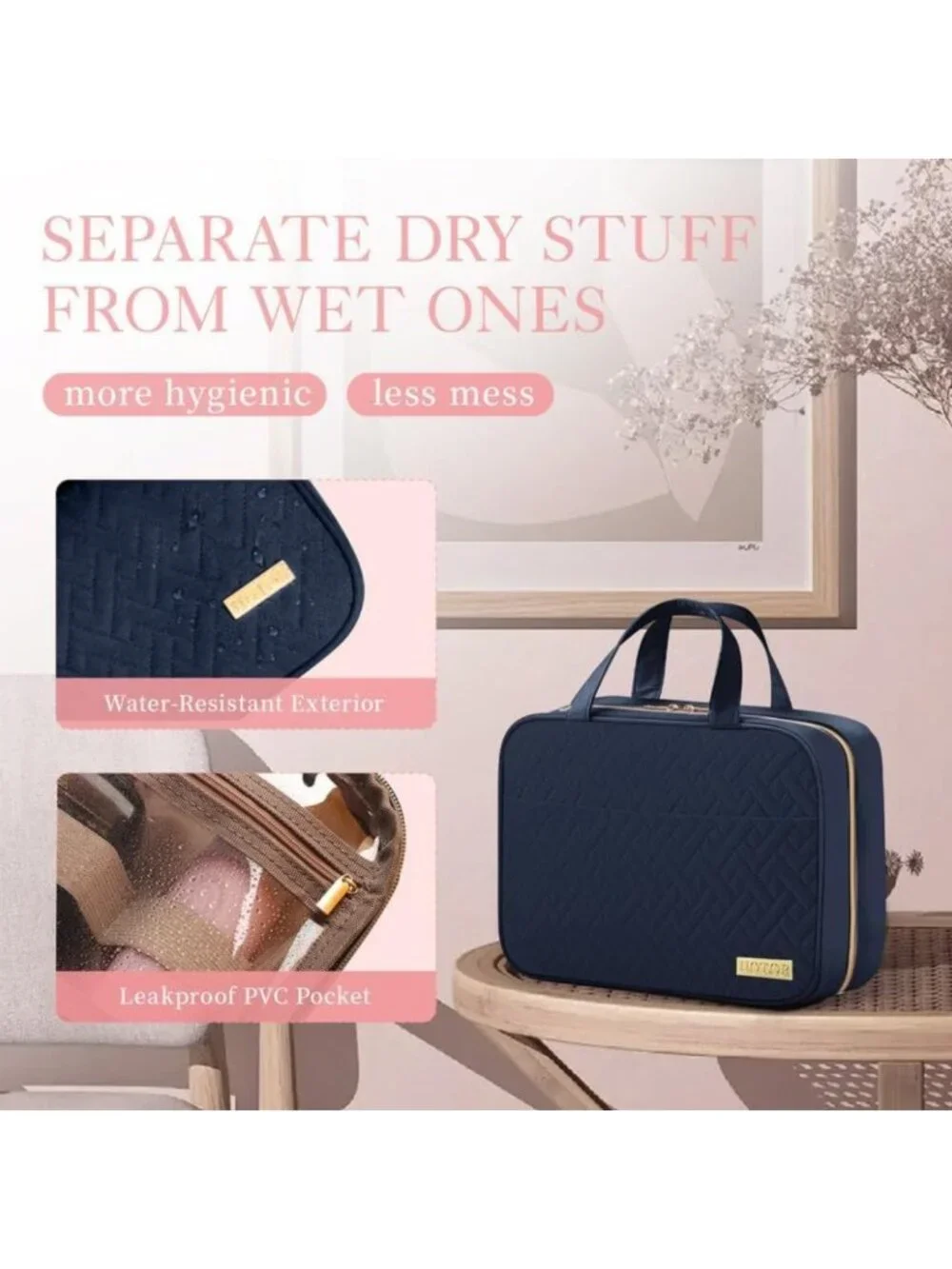 Travel Toiletry Bag for Men & Women - Hanging Organizer, Navy Blue Essentials